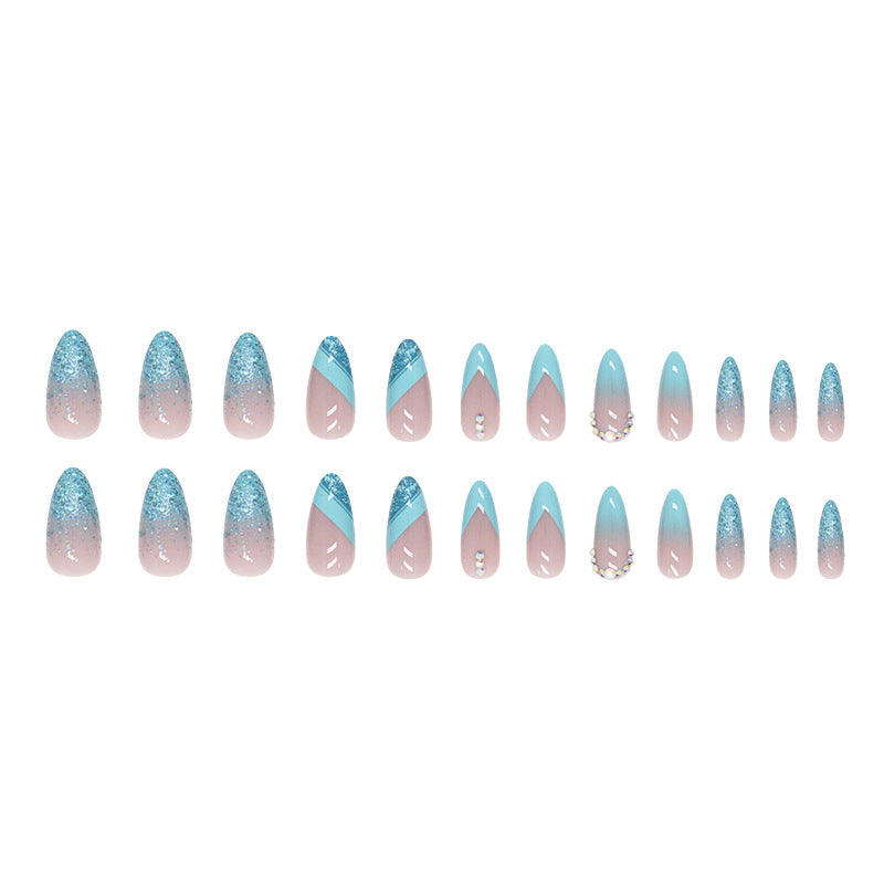 Pegatinas de uñas de polvo de polvo de polvo de diamante azul triturado de almendras en forma de almendra